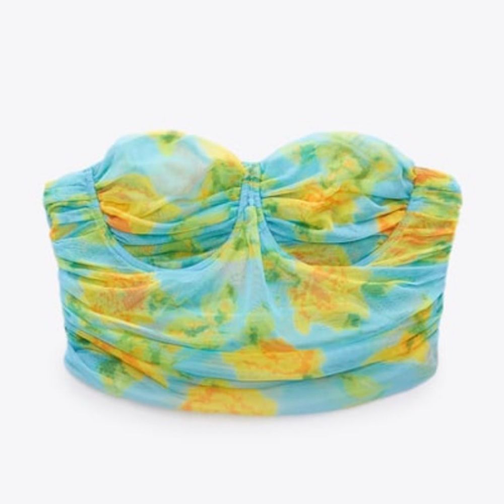 Zara tulle floral green and blue corset top